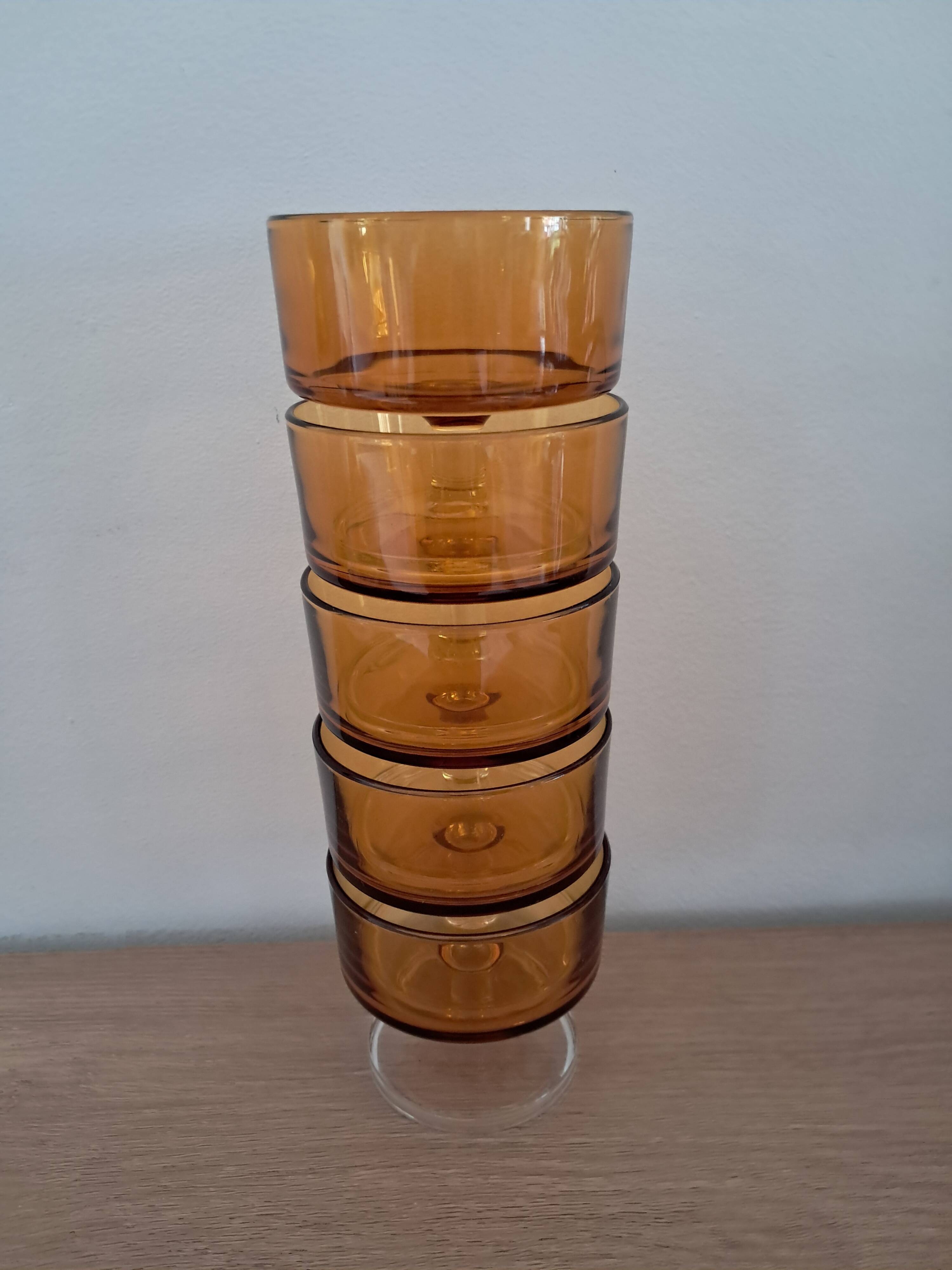 5 amber Luminarc goblets from the 1980s