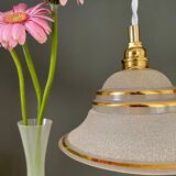 Vintage lampshade pendant lamp in white and gold granite glass
