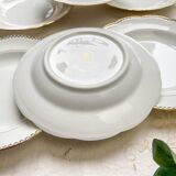 6 Vintage French white and gold porcelain soup plates SPF –