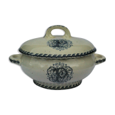 Ancienne soupière légumier faïence kg lunéville - monogramme p et décor rinceaux