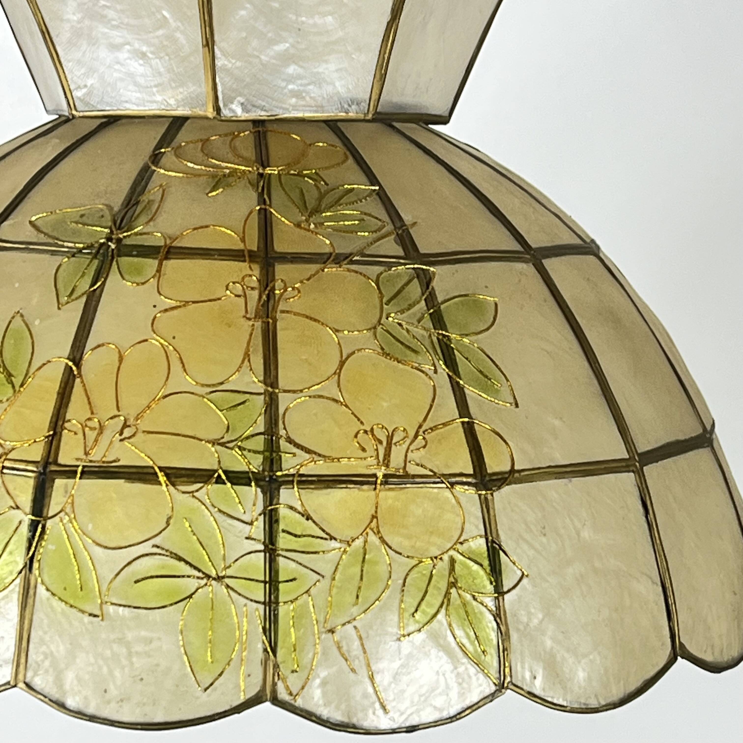 Capiz shell pendant light with flowers