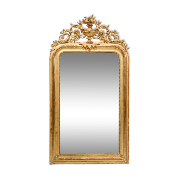 Miroir Louis-Philippe du XIXe siècle avec vase et couronne de fleurs