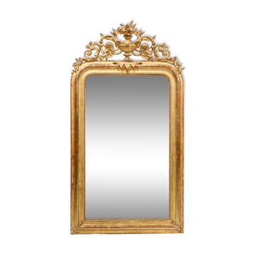 Miroir Louis-Philippe du XIXe siècle avec vase et couronne de fleurs