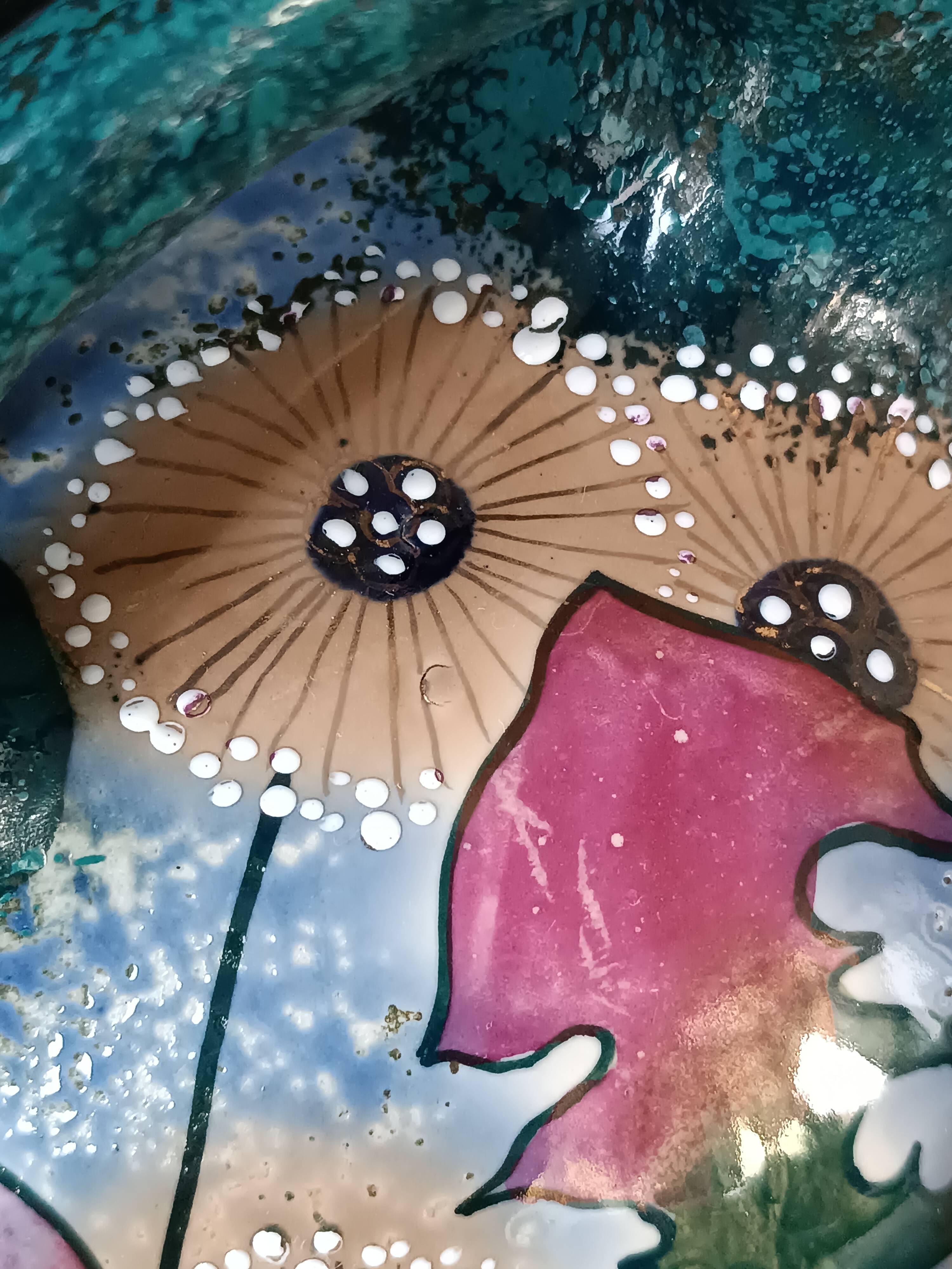 Iridescent porcelain vase with dandelion decoration, Amphora, Czechoslovakia, 1920.