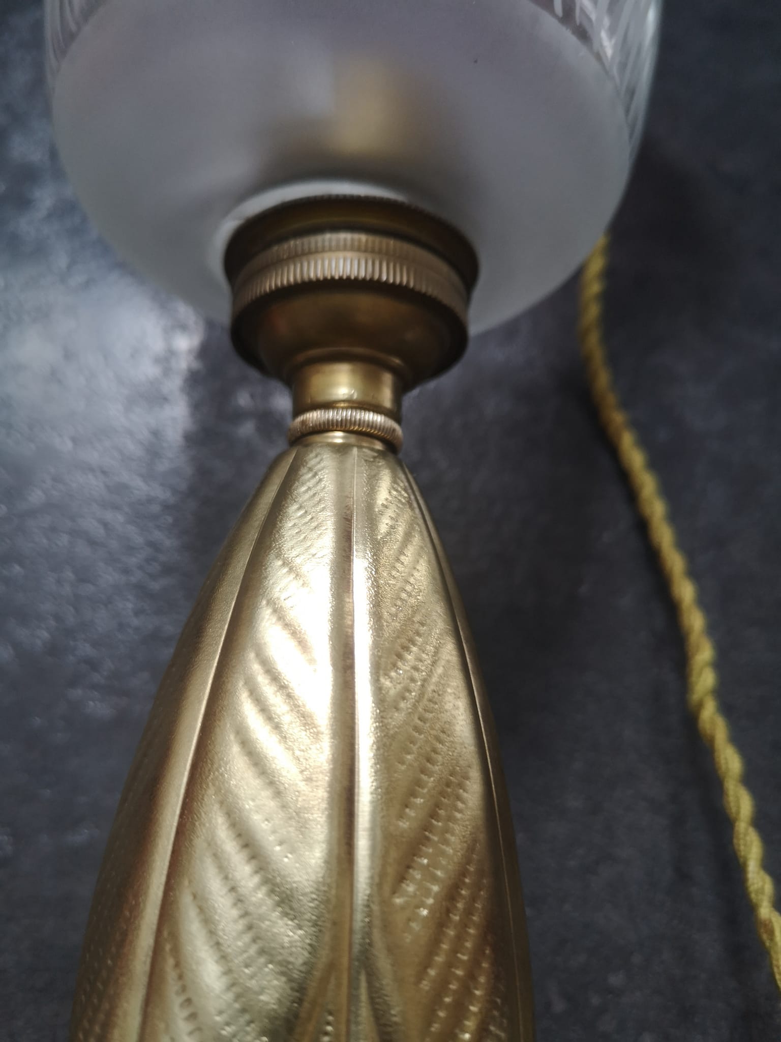 Old brass lamp glass purple Art Deco 1930 TBE H 30 cm