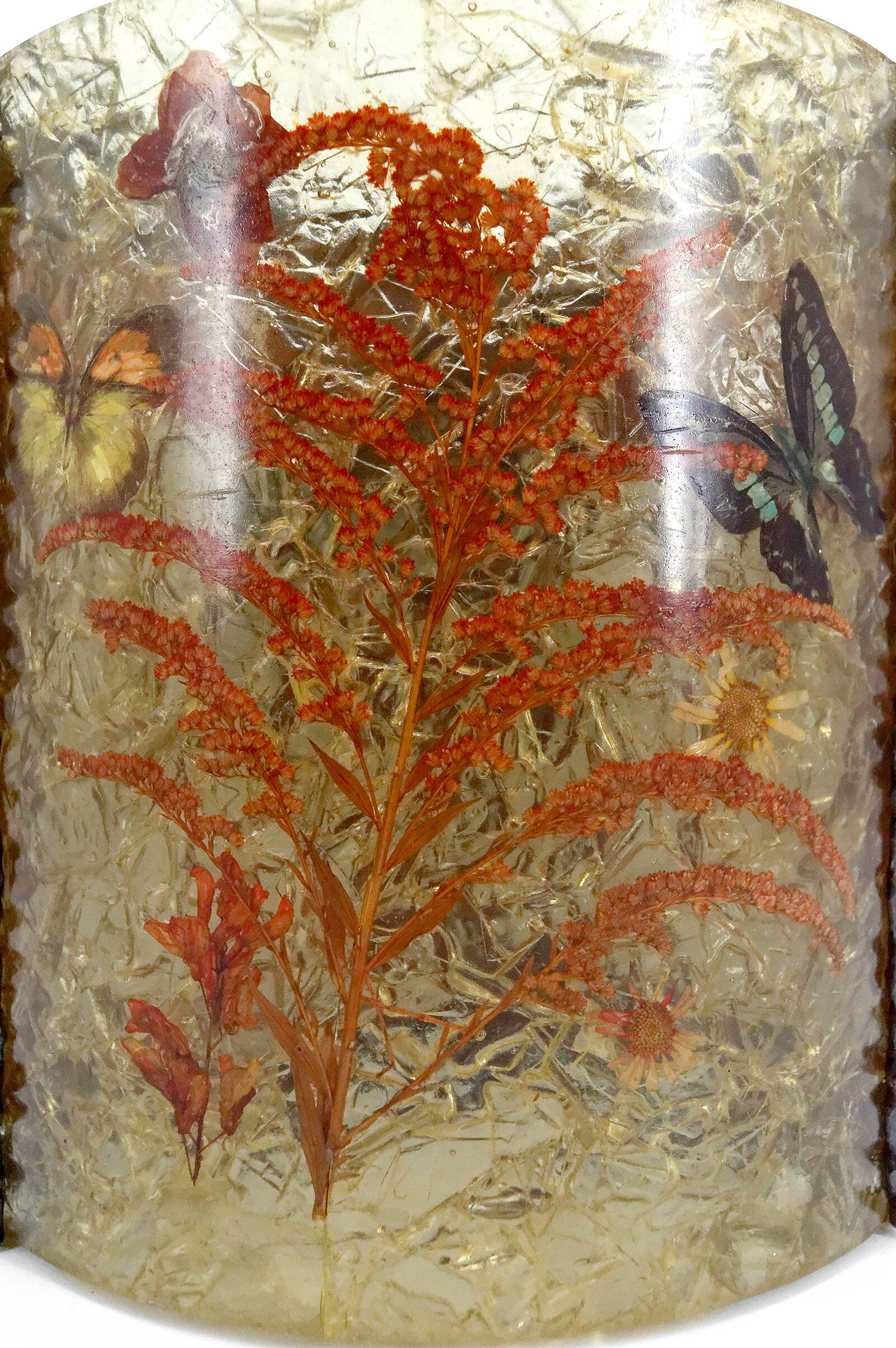 Corner wall light from the potters of Accolay in patinated copper and fractal resin,