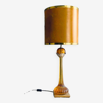 Large Regency style amber lucite table lamp