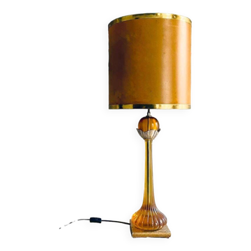 Large Regency style amber lucite table lamp