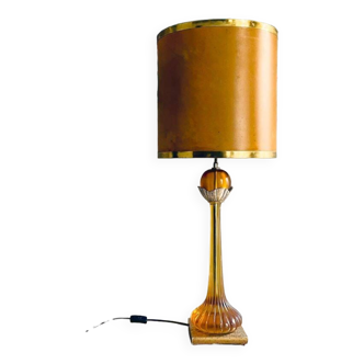 Large Regency style amber lucite table lamp