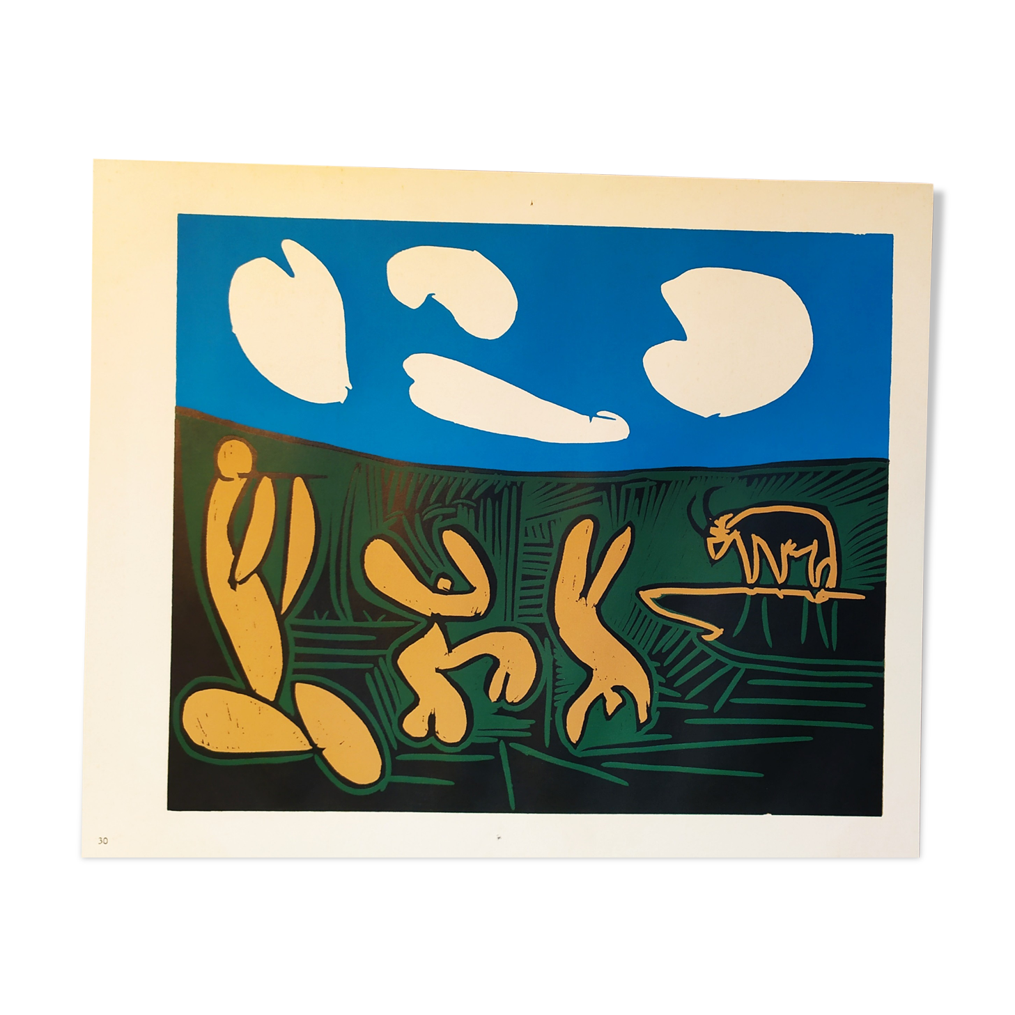 Bacchanal with Four Clouds Linocut by Pablo Picasso, 1962