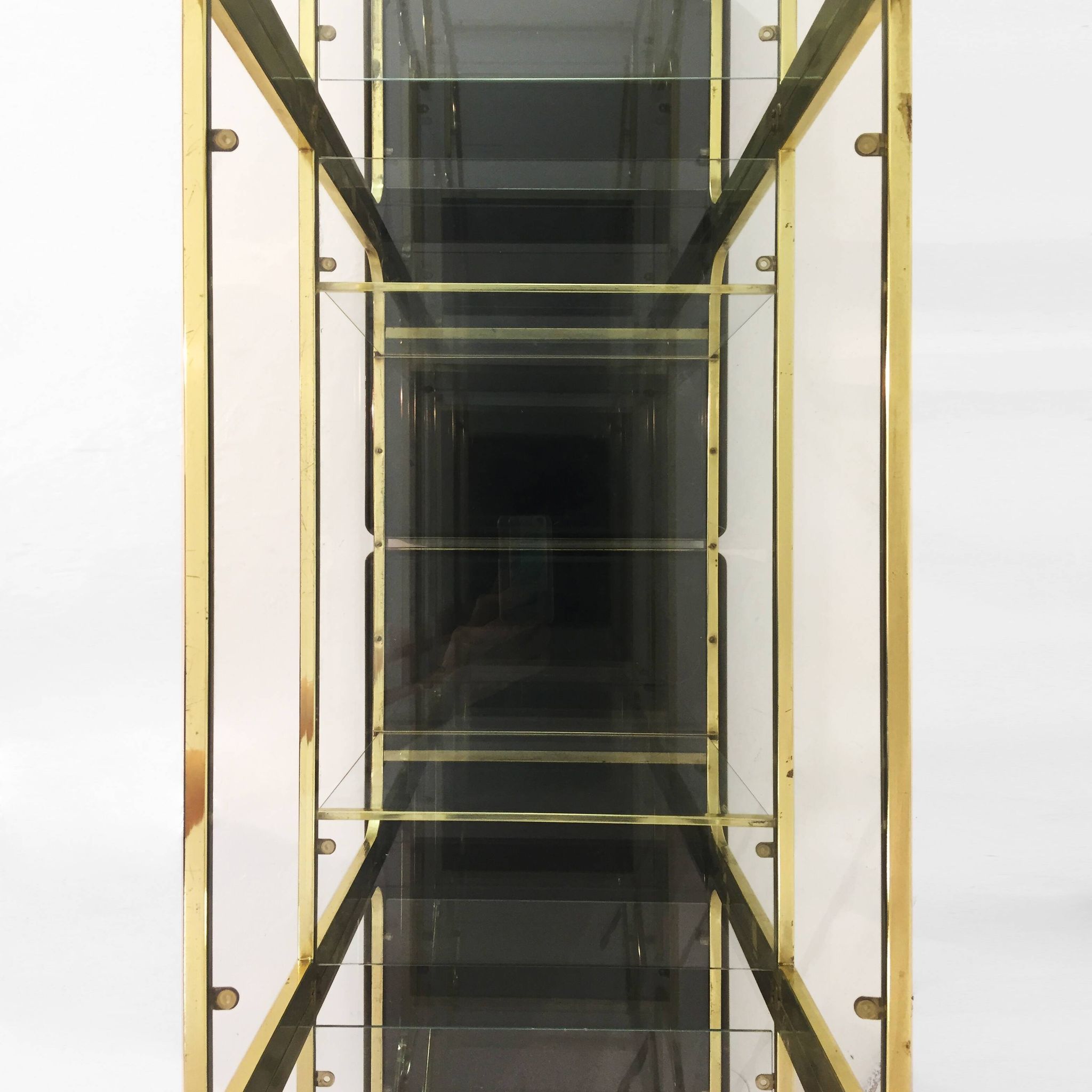 Brass Glass Octagonal Etagere Hollywood Regency 70s Midcentury