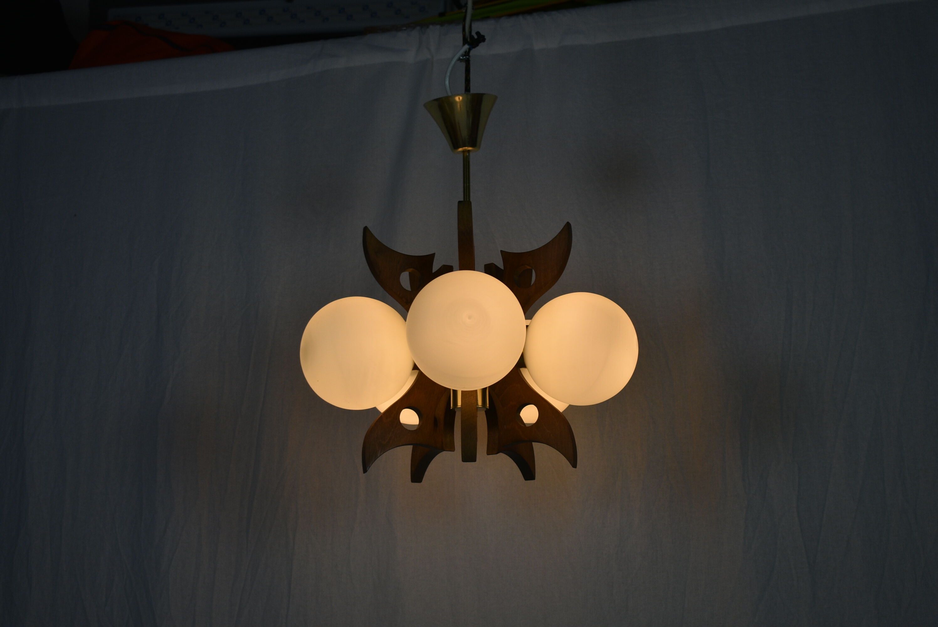 Midcentury Wood Chandelier, 1970s