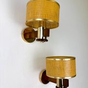 Pair of vintage rattan & wood wall sconces, Italy, circa 1970s