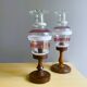 Portuguese Farmhouse rustic wooden table lamps with torch glass shades, 1970s, Set of 2