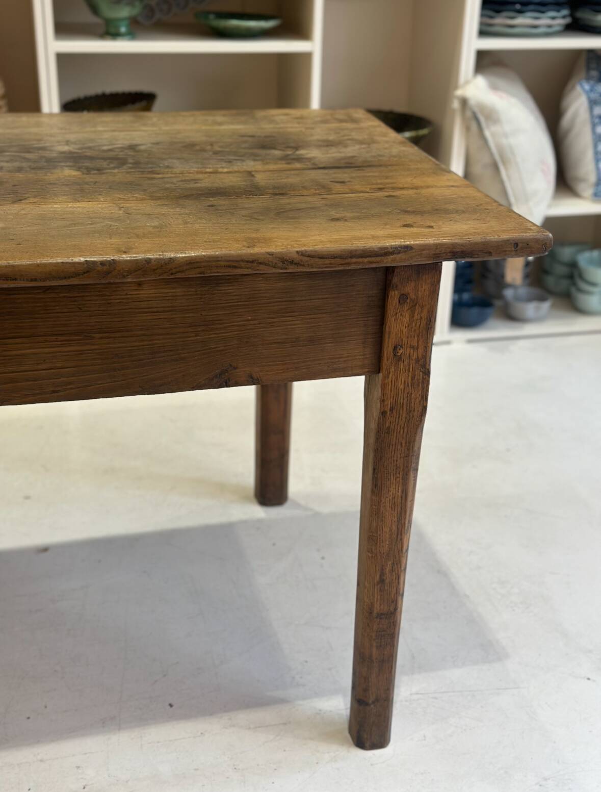 Compact rare rustic vintage solid wood farmhouse dining table.