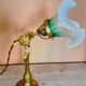 Refined 1930s-40s table lamp in brass and worked glass