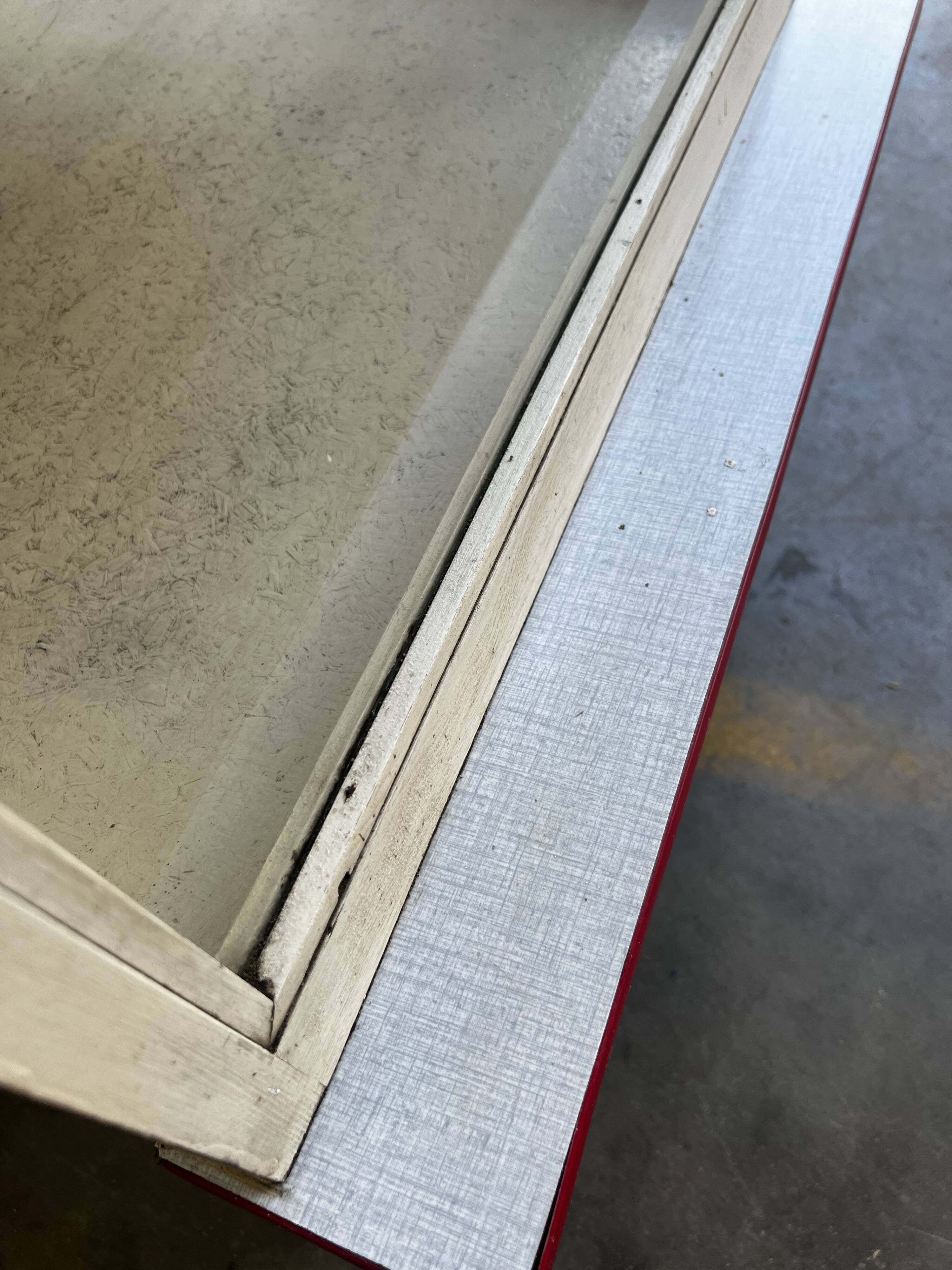 Vintage wooden shop counter, display case, shelf