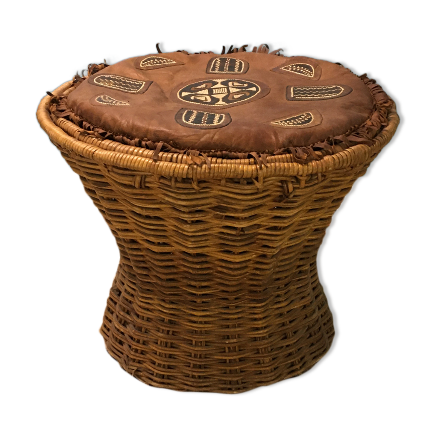Table basse tam-tam en rotin vintage