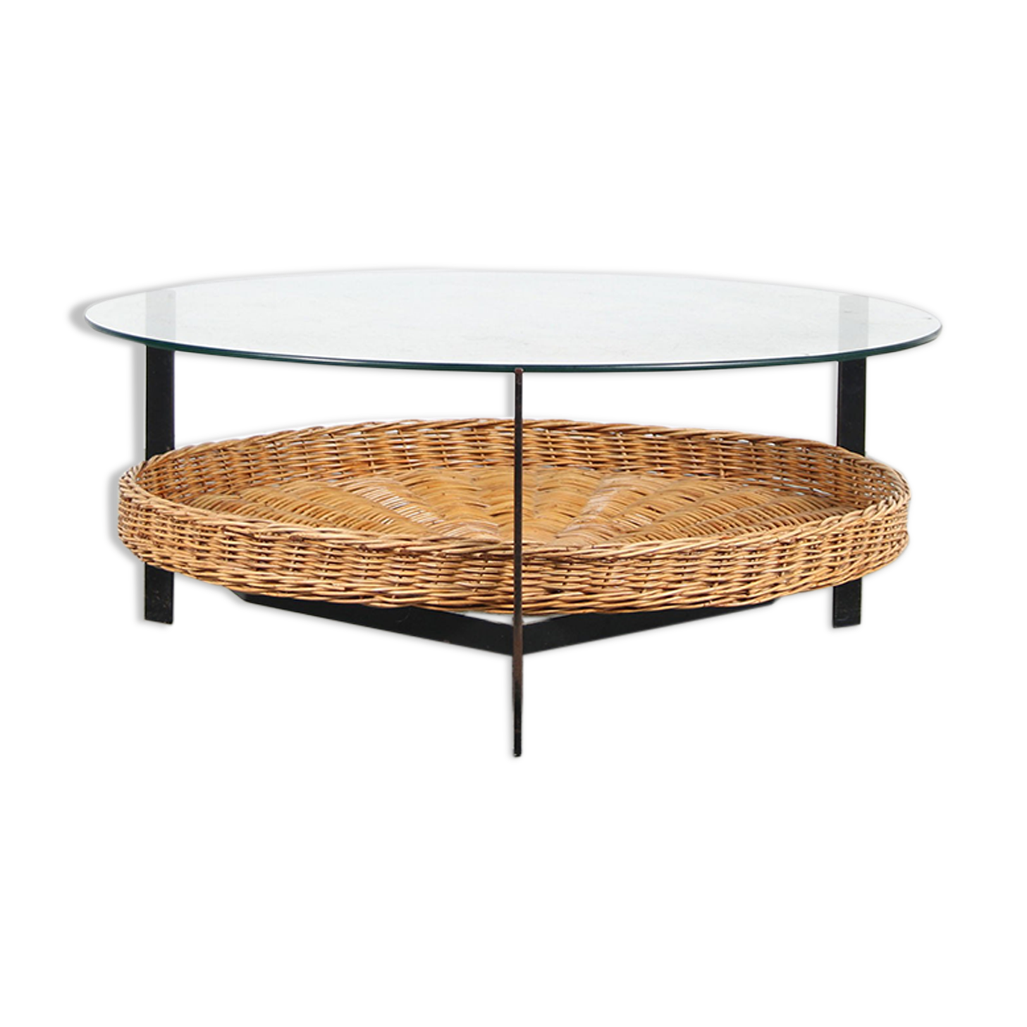 1960s Round coffee table with wicker from the Netherlands