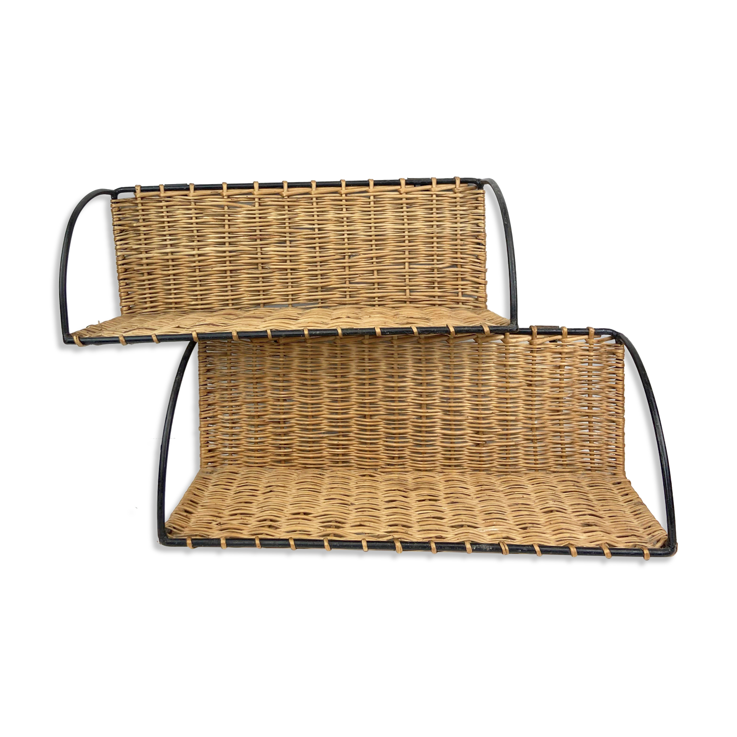 2 Old metal and wicker wall shelf 50s