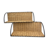 2 Old metal and wicker wall shelf 50s