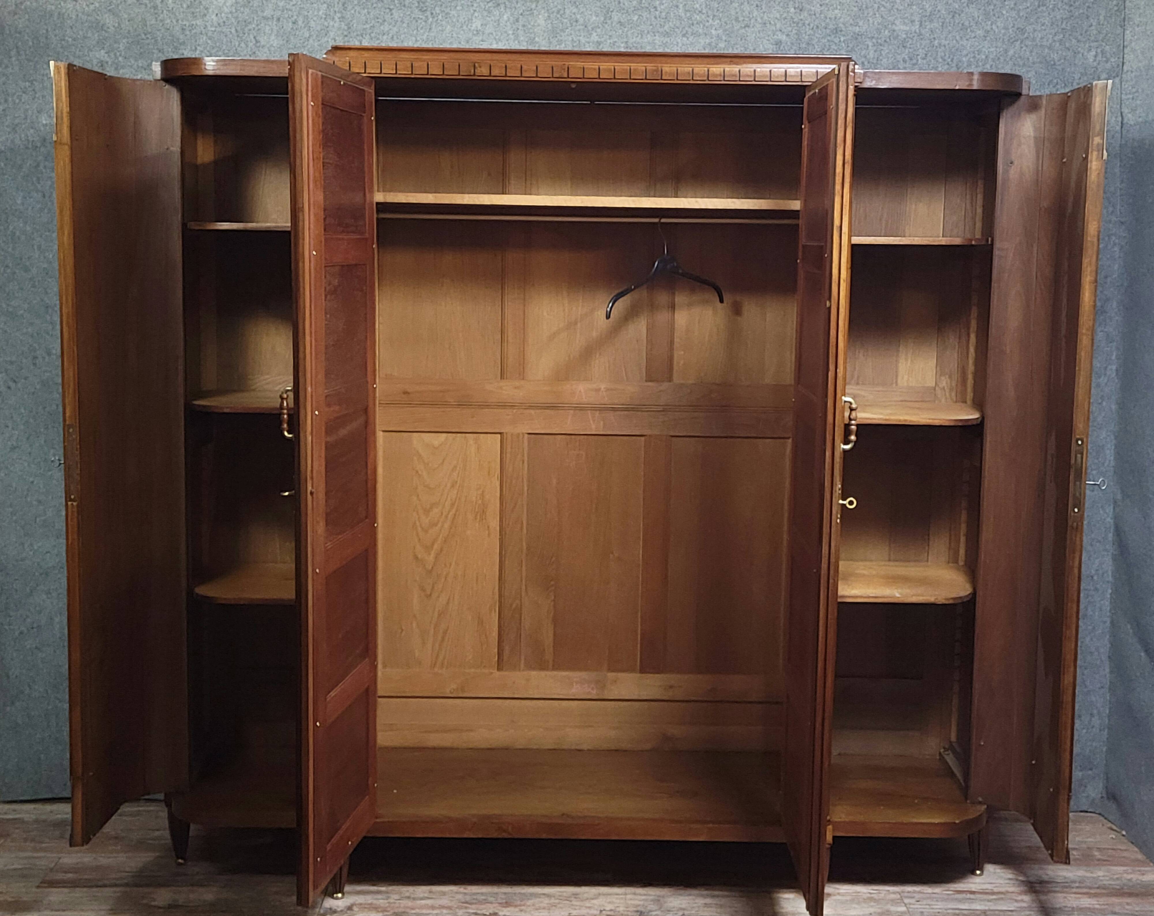 Large Art Deco bookcase wardrobe in mahogany and bronze.