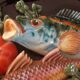 Ceramic dish slip trompe l'oeil fish tomato lemon algae