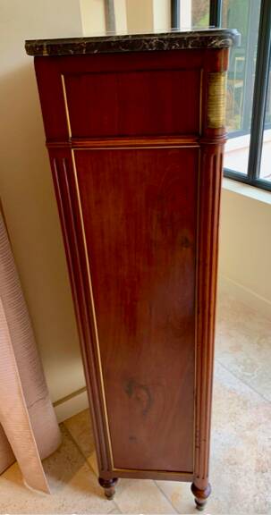 Louis XVI period secretary, in mahogany and Sainte Anne marble, 18th century