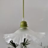 White pleated opaline pendant lamp – Electric mounting in green color