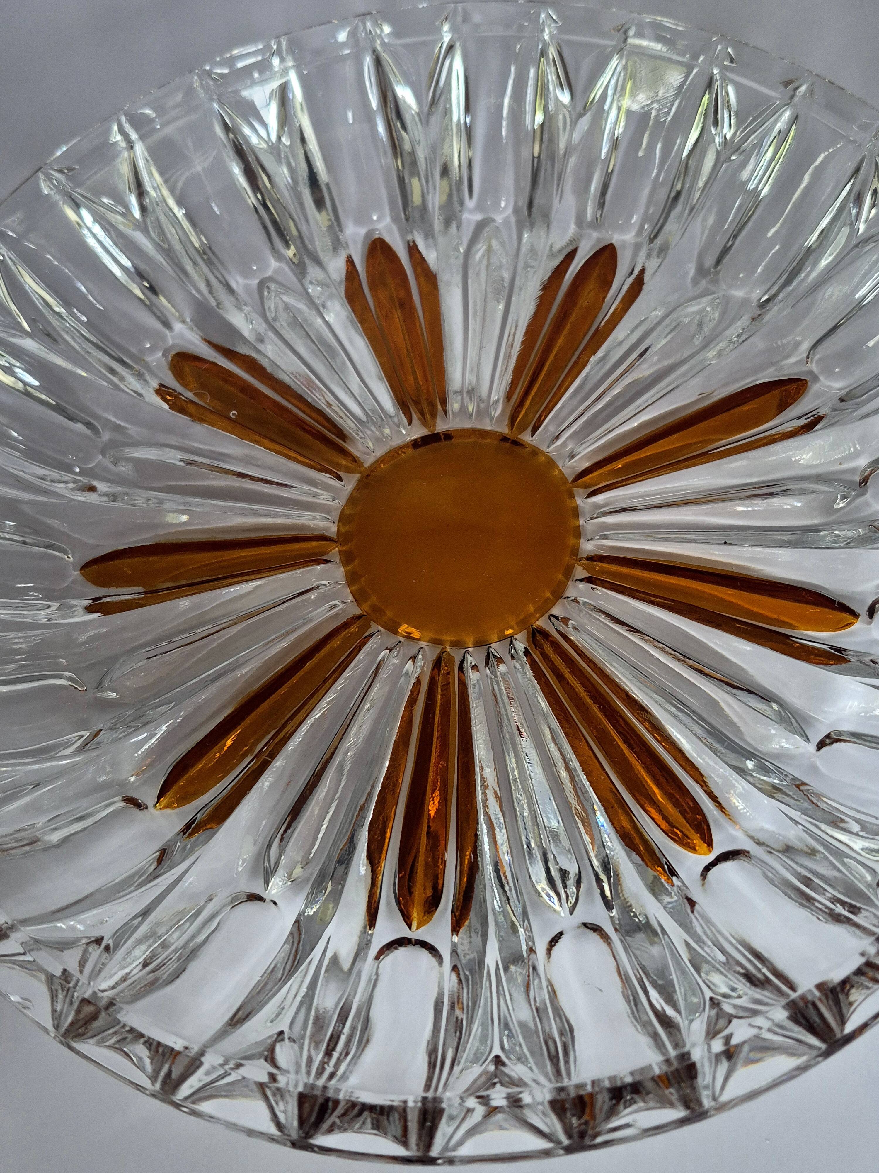 Vintage cut crystal pocket bowl with amber centre – 1960s/70s
