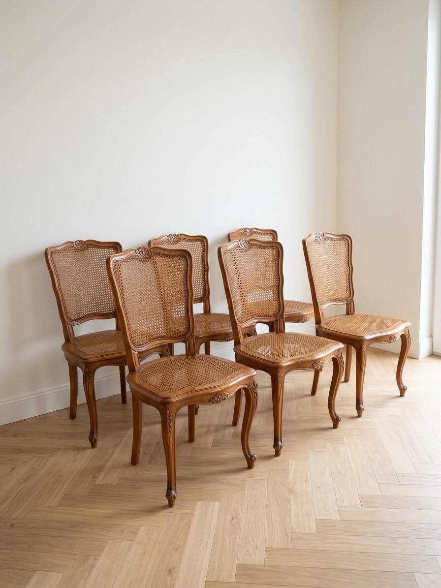 Set of 6 Louis XV chairs in wood and caning.