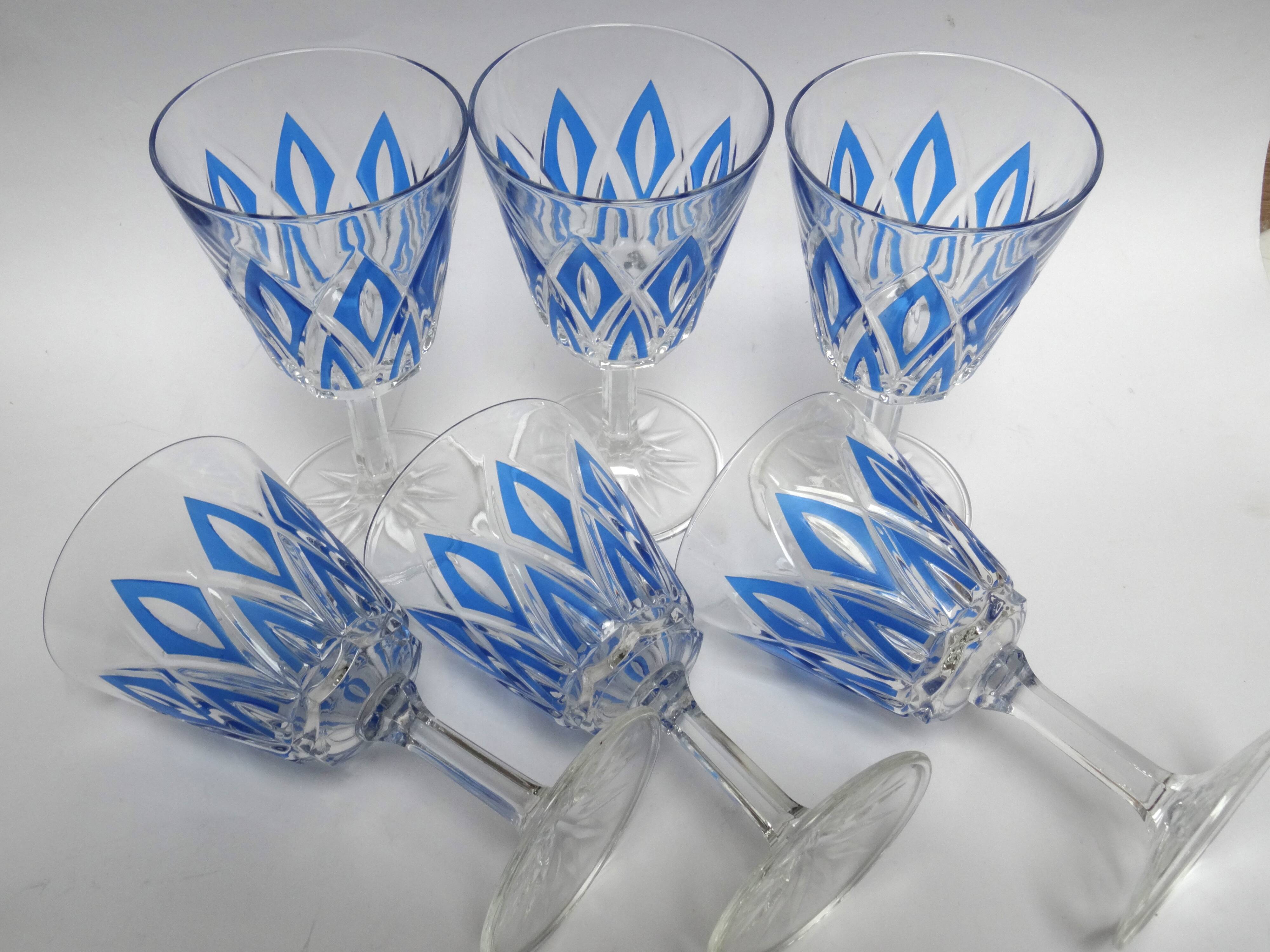 6 water glasses VMC Reims Harlequin blue