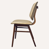 Set of 4 teak dining chairs in off white skai leather,  dutch 1950-60s