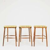 Set of 3 natural wood yellow wool bar stools