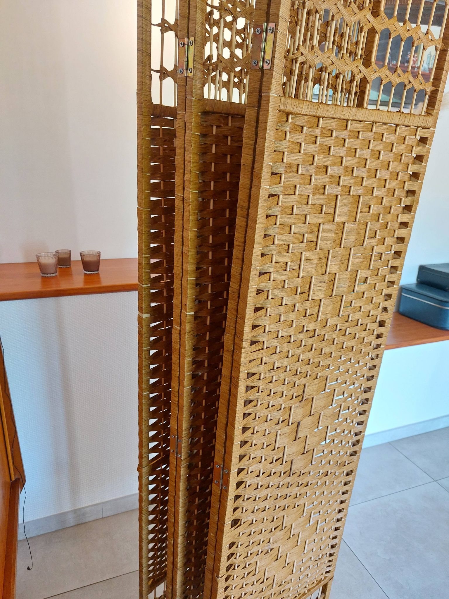 paravent osier, rotin, 5 panneaux