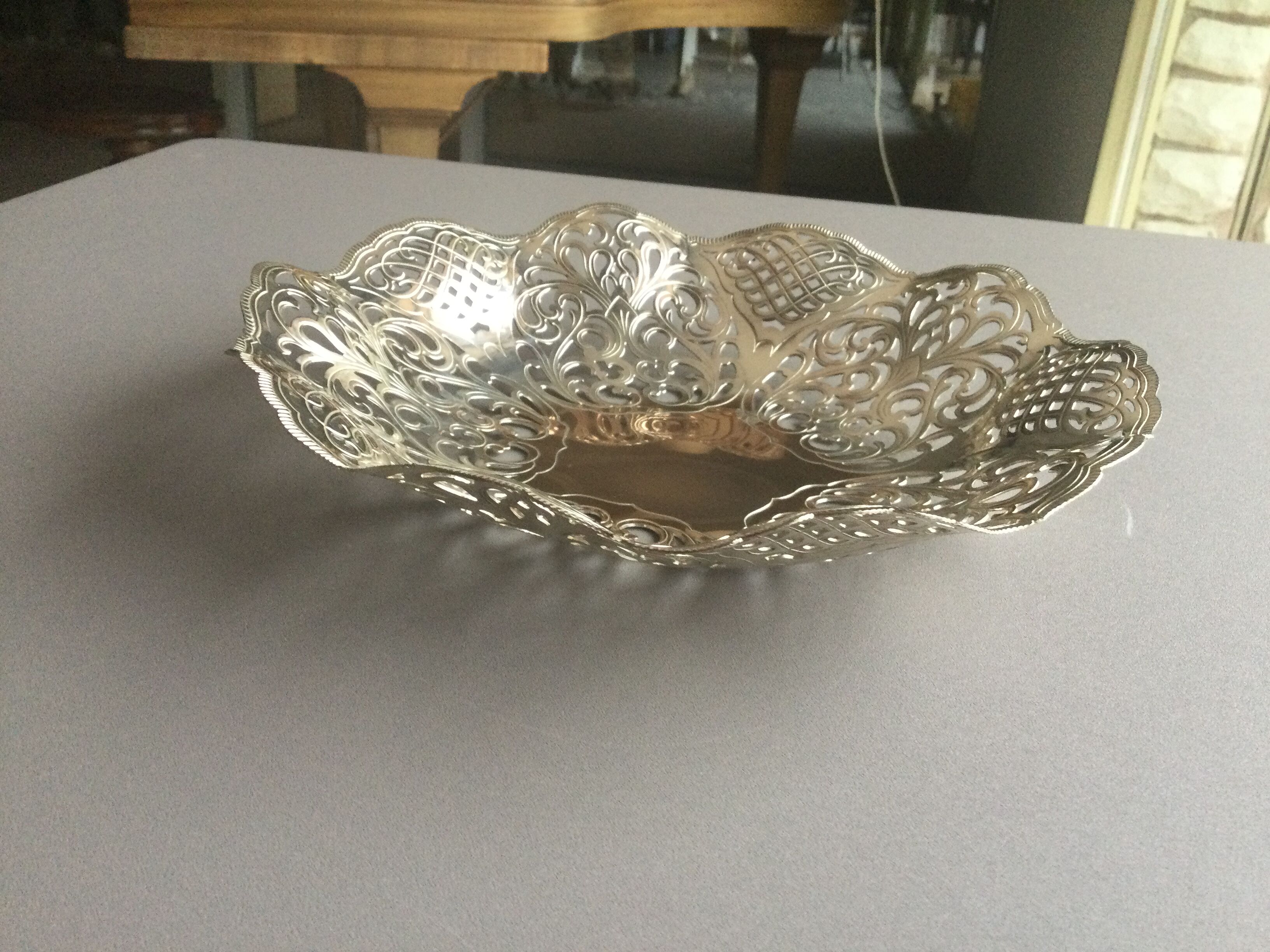 Silver metal bread basket