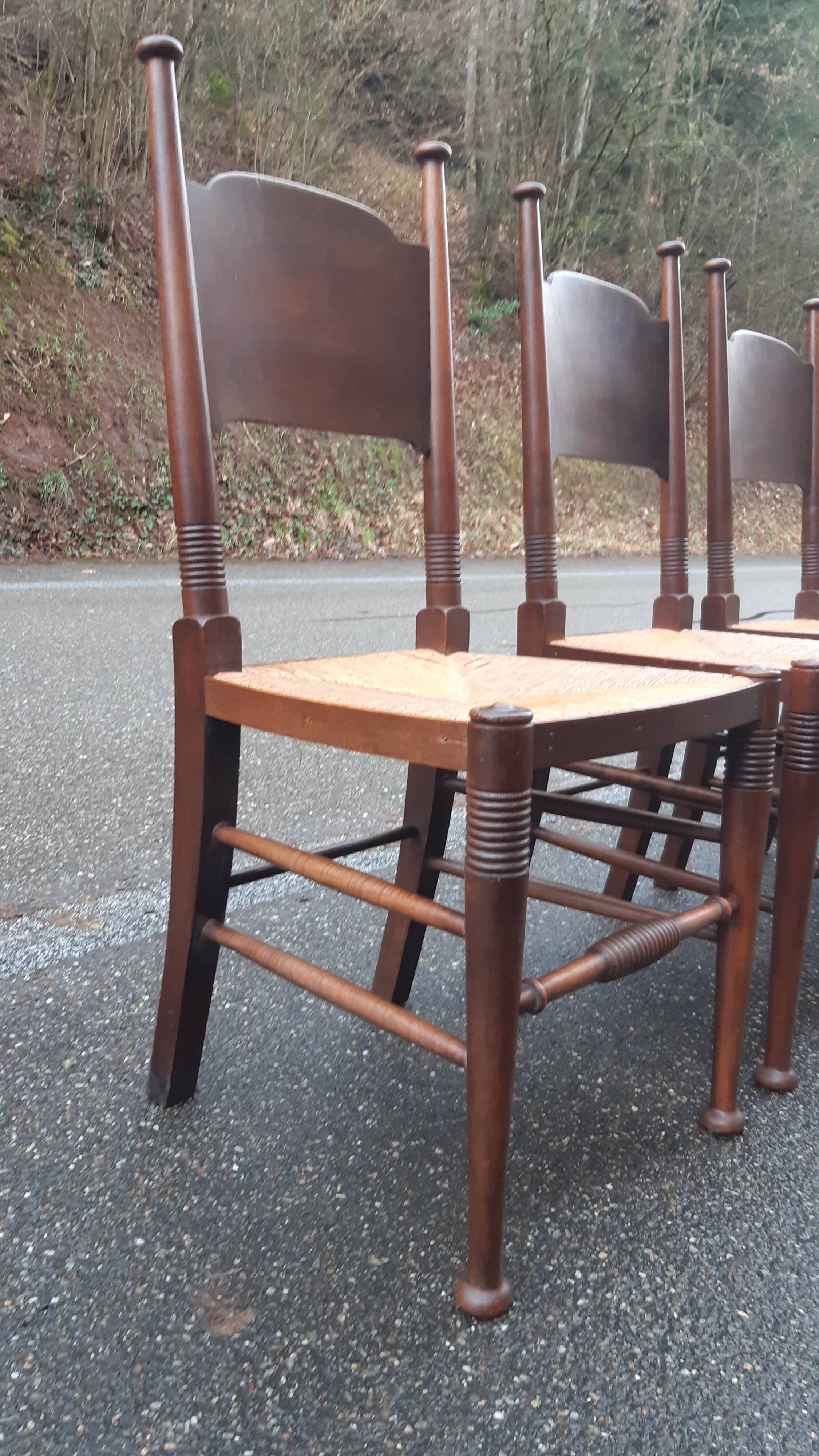 6 chaises Arts & Crafts par William Birch & E.G. Punnett