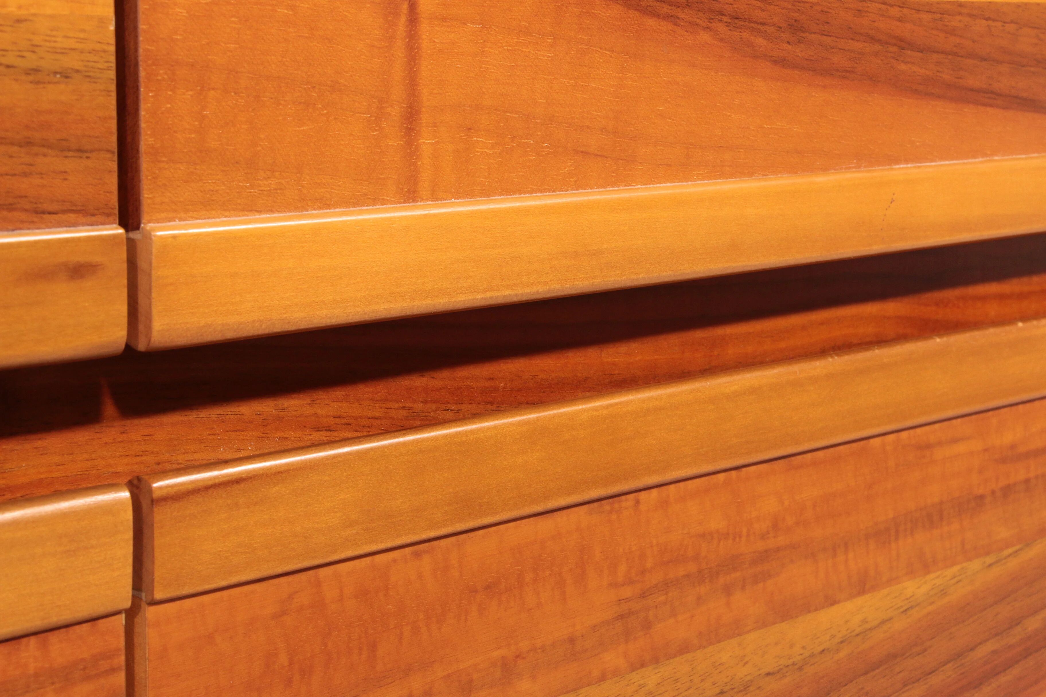 Italian architectural chest of drawers in walnut, 1970, Italy