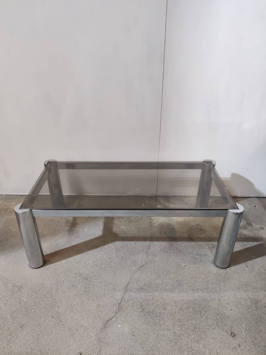 Vintage coffee table in chrome and smoked glass