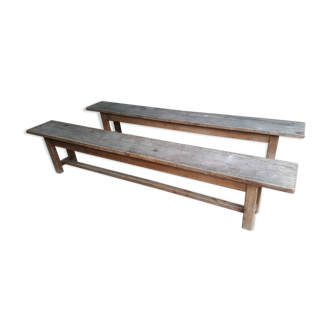 Paire de banc ferme en chêne