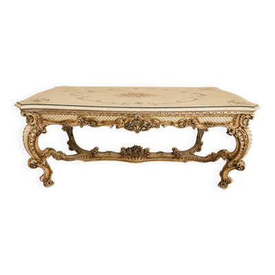 Table de salle à manger de style Louis XV / Vénitien en bois laqué. (obmp)