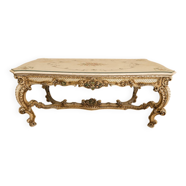 Table de salle à manger de style Louis XV / Vénitien en bois laqué. (obmp)