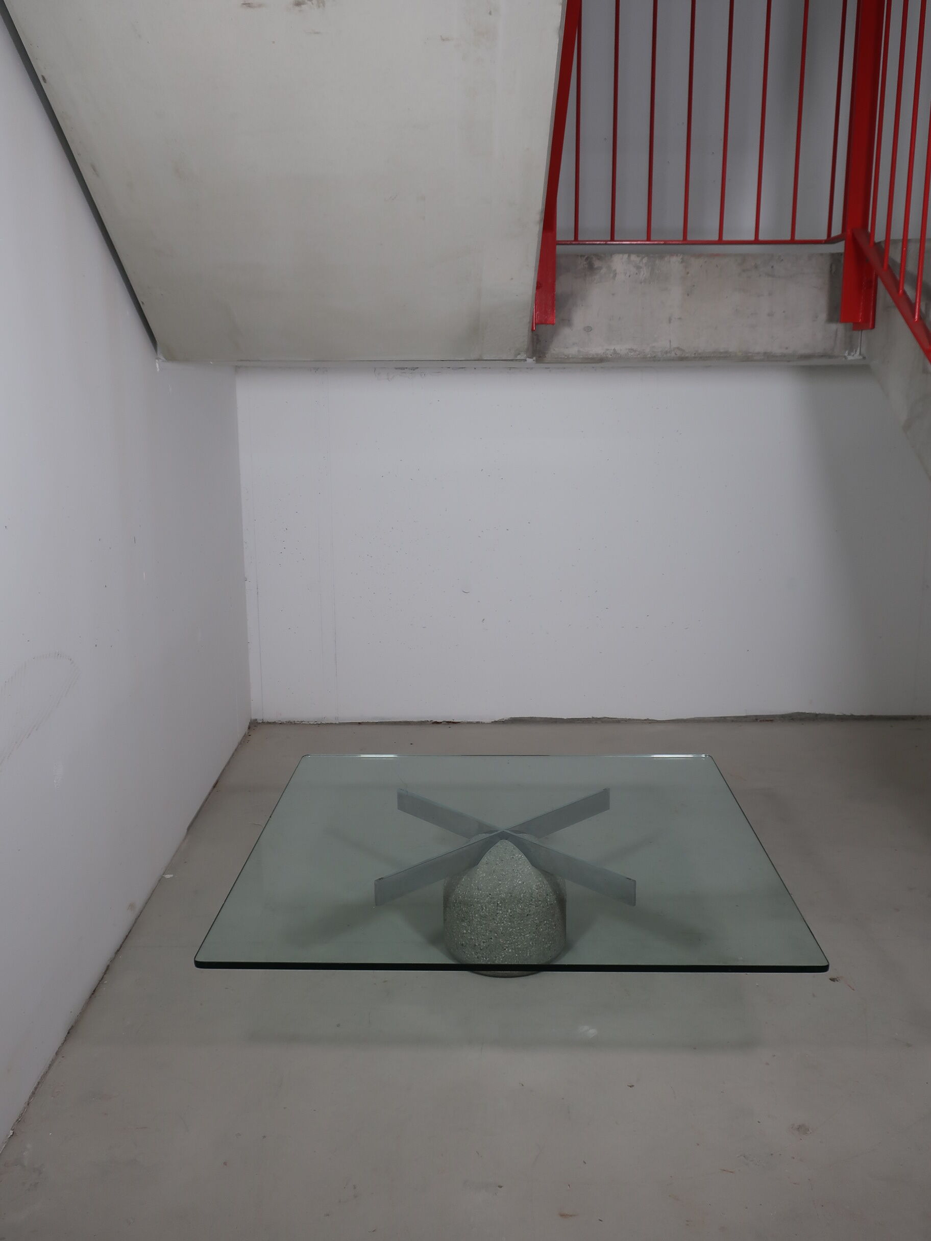 80s glass and bubbly concrete table