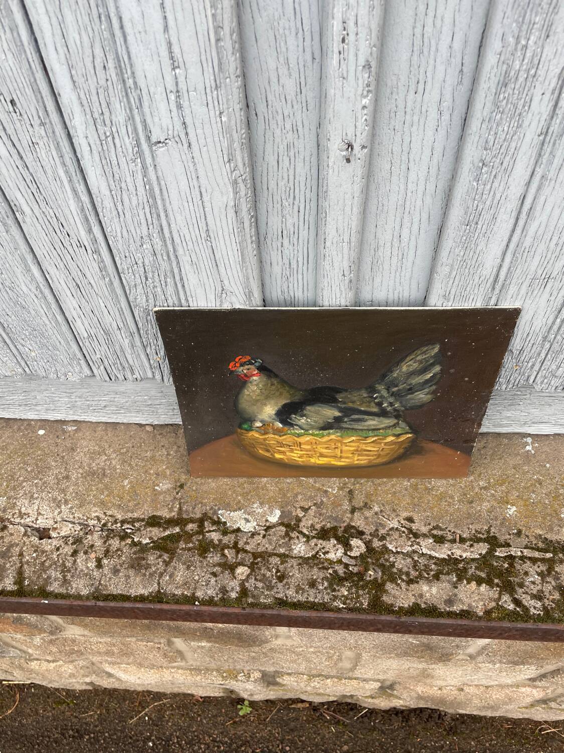 Tableau La Poule. Huile Sur Toile/carton