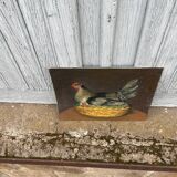 Tableau La Poule. Huile Sur Toile/carton