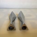 Pair of small silver triangular candlesticks