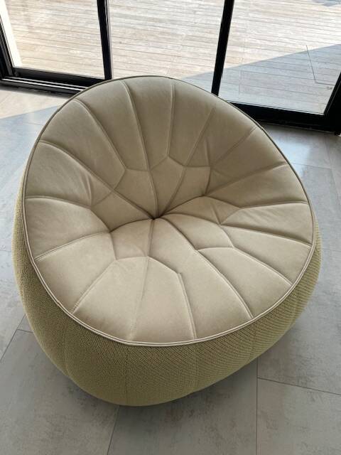 Cinna swivel armchair ottoman model - new condition - alcantara and fabric