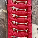 6 silver metal dachshund knife holders
