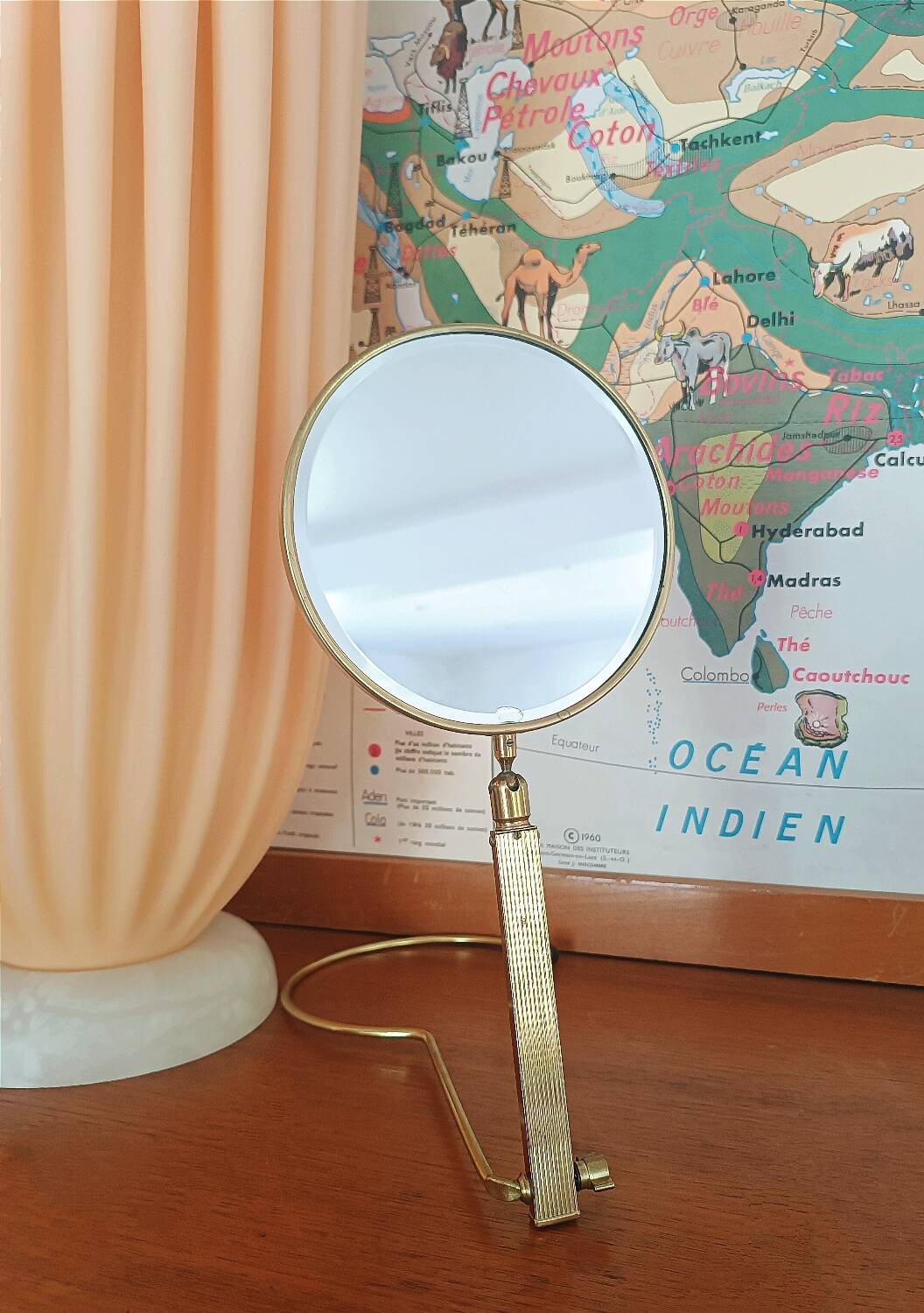 Vintage midi century brass barber mirror