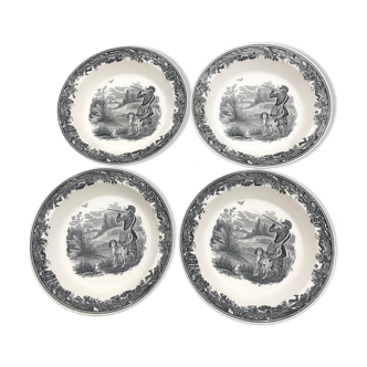 Service of 4 hollow plates Villeroy & Boch, Artemis collection theme "Hunting"